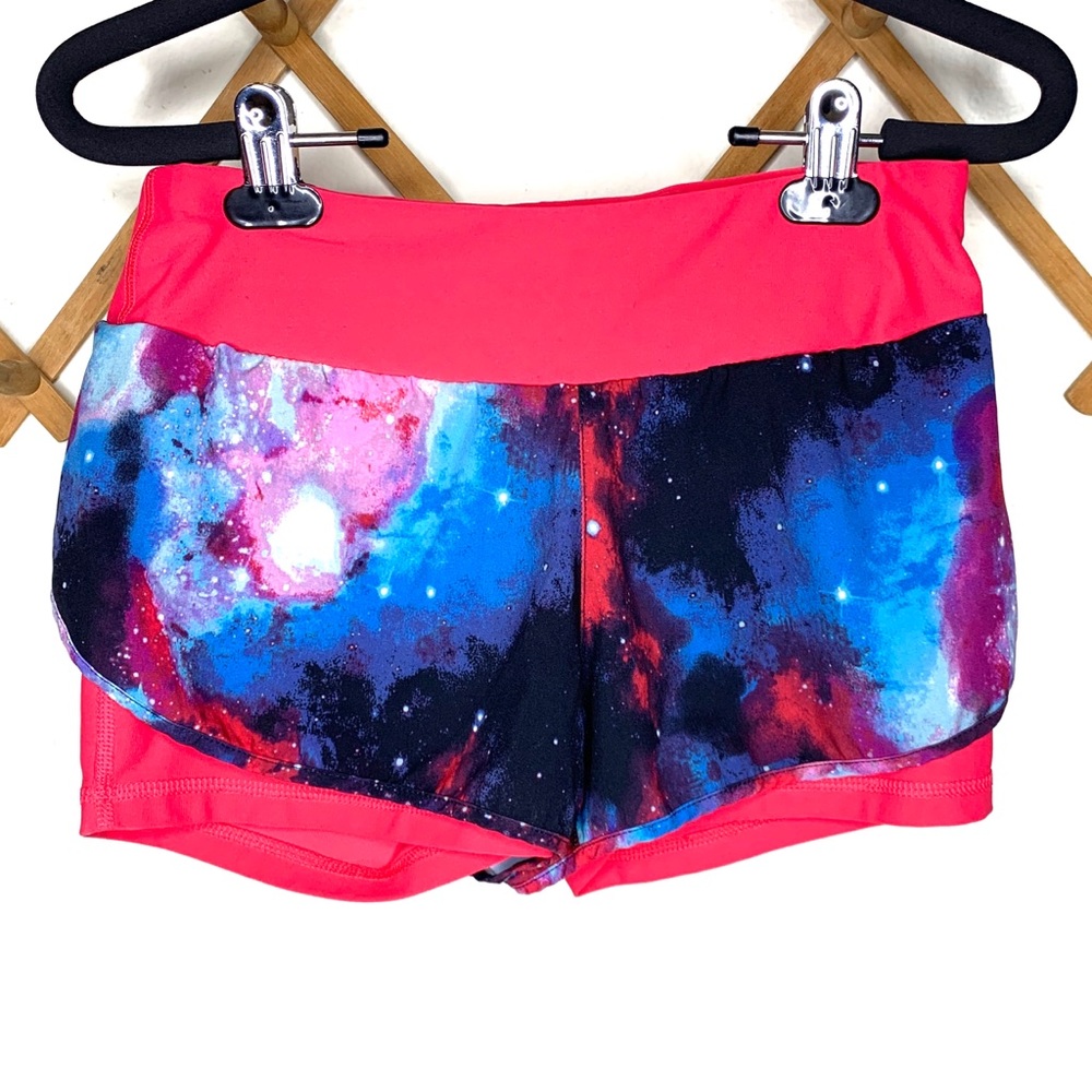 Actra Galaxy Space Print Athletic Workout Shorts Women's Size XS 2 in 1 Shorts